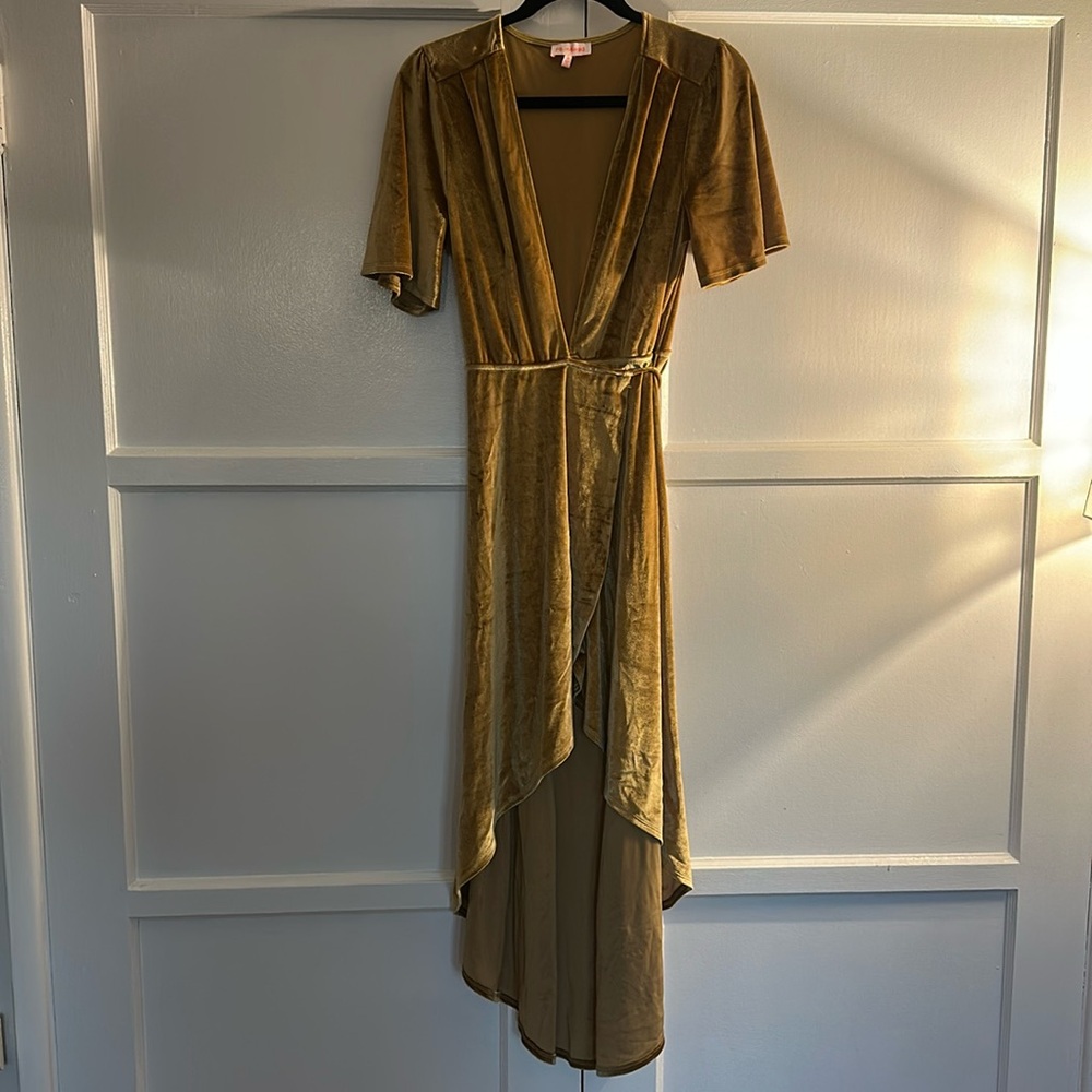 Re:named gold velvet wrap dress